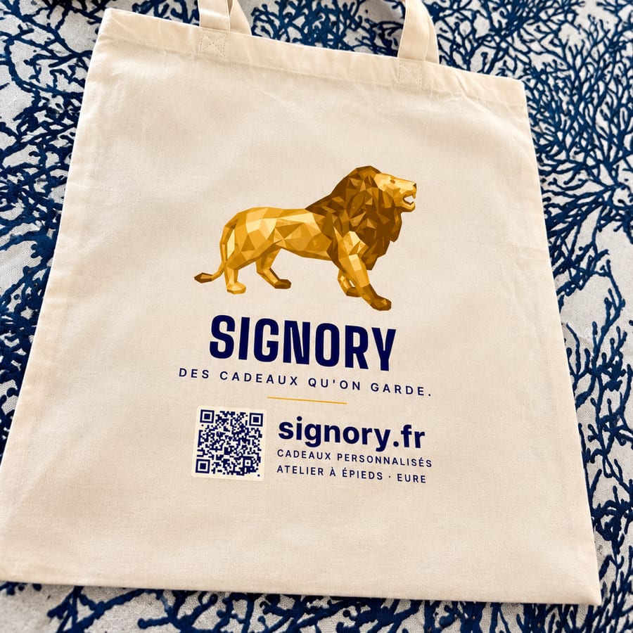 Tote bag Signory en coton, imprimé à l'atelier (photo réelle)